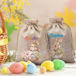 Sac à Bonbon Personnalisé avec Prénom Sac en Jute à Motif Lapin et Fleur Cadeau Anniversaire pour Enfant