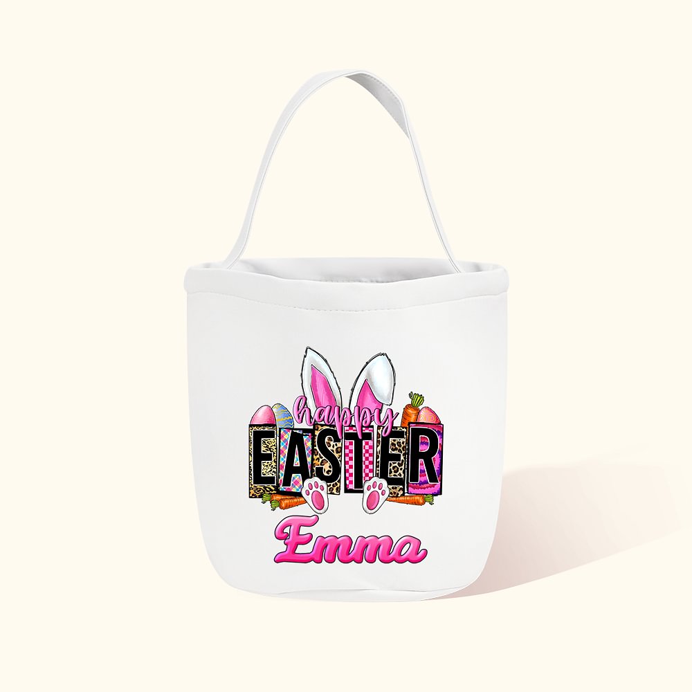 Panier de Bonbons Sac Personnalisé avec Nom Motif Lapin Carotte Cadeau de Pâques pour Enfant