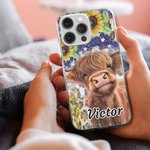 Personalised Sunflower Highland Cow Phone Case for iPhone with Name Birthday Gift for Family Friend