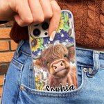 Personalised Sunflower Highland Cow Phone Case for iPhone with Name Birthday Gift for Family Friend