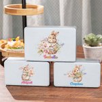Personalisierte Hase hält Blume Lebensmittelqualität Metall Keksdose mit Namen Ostern Geschenk für Kinder