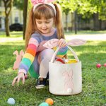 Adorabile cestino pasquale personalizzato con orecchio lungo coniglietto Organizzatore di giocattoli con nome ricamato Uova di Pasqua a caccia di rega