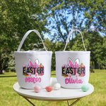 Cestino di caramelle personalizzato con il nome di un coniglietto carino con motivo a carota, regalo di Pasqua per bambino