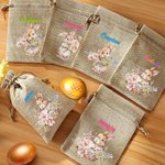 Sac à Bonbon Personnalisé avec Prénom Sac en Jute à Motif Lapin et Fleur Cadeau Anniversaire pour Enfant