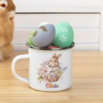 Tasse en Émail Personnalisée avec Nom Motif Lapin Cadeau Anniversaire Pâques pour Enfant