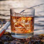 Gepersonaliseerd Glitter Vishaak Design 10oz Whiskey Scotch Glas met Gegraveerde Naam Vaderdag Verjaardagscadeau voor Man