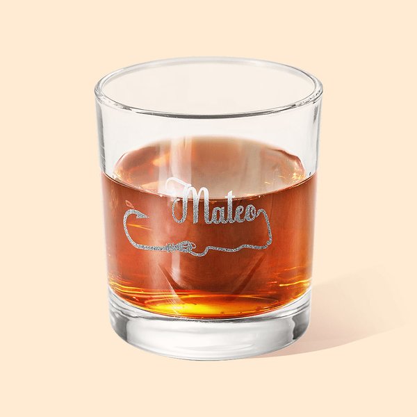 Gepersonaliseerd Glitter Vishaak Design 10oz Whiskey Scotch Glas met Gegraveerde Naam Vaderdag Verjaardagscadeau voor Man