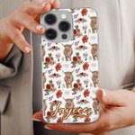 Personligt Vintage Flower Highland Cow Telefonfodral för iPhone med namn Födelsedagspresent för familj vän
