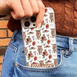 Personligt Vintage Flower Highland Cow Telefonfodral för iPhone med namn Födelsedagspresent för familj vän