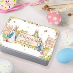 Personalisierte Peter Rabbit Garten Lebensmittelqualität Metall Keksdose mit Text Ostern Geschenk für Kinder Freunde