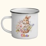 Tasse en Émail Personnalisée avec Nom Motif Lapin Cadeau Anniversaire Pâques pour Enfant