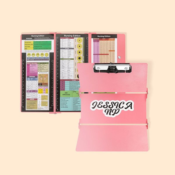Portapapeles portátil plegable de enfermería personalizado de 3 capas con nombre y hojas de trucos de edición de enfermería Regalo para estudiantes de
