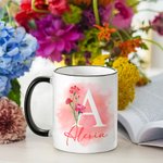 Mug Personnalisé avec Prénom et Initiale Tasse à Café en Céramique Cadeau Fête des Mères Anniversaire Mariage pour Femme