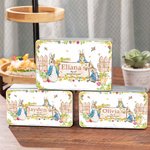 Personalisierte Peter Rabbit Garten Lebensmittelqualität Metall Keksdose mit Text Ostern Geschenk für Kinder Freunde