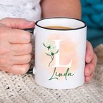 Mug Personnalisé avec Prénom et Initiale Tasse à Café en Céramique Cadeau Fête des Mères Anniversaire Mariage pour Femme