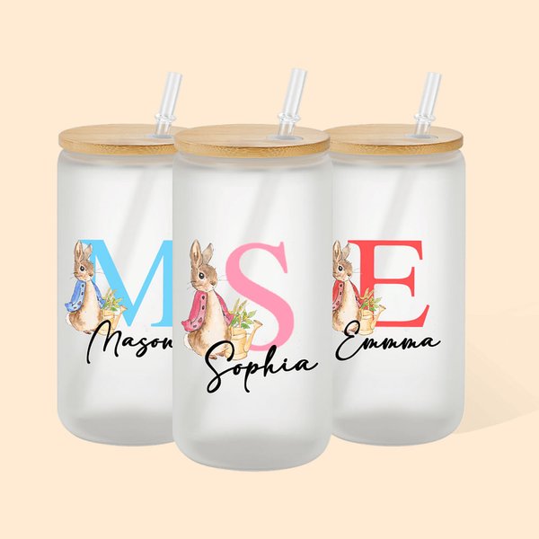 Personalisierte niedliche Osterhase 20oz mattiert kann Glas mit Initialen und Namen Frohe Ostern Geschenk für Freunde Familie