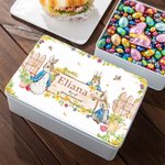 Personalisierte Peter Rabbit Garten Lebensmittelqualität Metall Keksdose mit Text Ostern Geschenk für Kinder Freunde