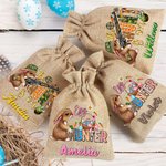 Personalised The Hunt Is On Burlap Drawstring Sweets Bag with Bunny Pattern and Name Easter Gift for Kids