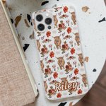 Personligt Vintage Flower Highland Cow Telefonfodral för iPhone med namn Födelsedagspresent för familj vän