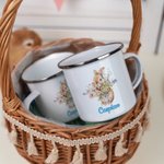 Tasse en Émail Personnalisée avec Nom Motif Lapin Cadeau Anniversaire Pâques pour Enfant