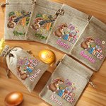 Personalised The Hunt Is On Burlap Drawstring Sweets Bag with Bunny Pattern and Name Easter Gift for Kids
