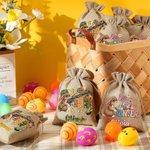 Personalised The Hunt Is On Burlap Drawstring Sweets Bag with Bunny Pattern and Name Easter Gift for Kids