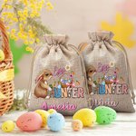 Personalised The Hunt Is On Burlap Drawstring Sweets Bag with Bunny Pattern and Name Easter Gift for Kids