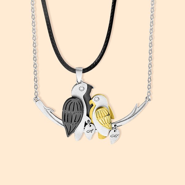 Henkilökohtainen Bird on Branch riipus kaulakoru kaiverrettu Initial Charms Lovebirds pari korut asetettu 2 vuosipäivä joululahja rakastetulleen