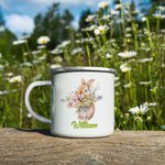 Tasse en Émail Personnalisée avec Nom Motif Lapin Cadeau Anniversaire Pâques pour Enfant