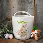 Personifierad söt kanin med blomsterdesign Stor godispåse i canvas med namn Påskpresent till barn