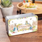 Personalisierte Peter Rabbit Garten Lebensmittelqualität Metall Keksdose mit Text Ostern Geschenk für Kinder Freunde