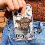 Personalizzato carino acquerello Highland Cow Slim Phone Case per iPhone con nome Compleanno regalo di Natale per gli amanti delle mucche Highland