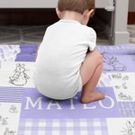 Personalisierte Peter Rabbit Bunny Multicolor Patchwork-Decke mit Namen Ostern Geburtstag Geschenk für Kinder