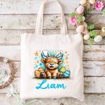 Personalized Cute Animal Colorful Easter Eggs Canvas Tote Bag with Name Gift for Kid