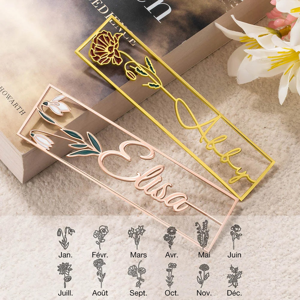 Marque-page Pouce Personnalisé Avec Fleur De Naissance - En Bois (noyer/hêtre), Cadeau Pour Lecteurs - 6