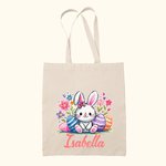 Personalized Cute Animal Colorful Easter Eggs Canvas Tote Bag with Name Gift for Kid