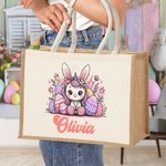 Personalisierte Niedliche Osterhase Tiere mit Hasenohren Jute Tasche mit Namen Tote Bag Ostern Geburtstag Geschenk für Kinder
