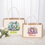 Personalisierte Niedliche Osterhase Tiere mit Hasenohren Jute Tasche mit Namen Tote Bag Ostern Geburtstag Geschenk für Kinder