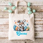 Personalized Cute Animal Colorful Easter Eggs Canvas Tote Bag with Name Gift for Kid