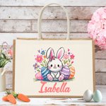 Personalisierte Niedliche Osterhase Tiere mit Hasenohren Jute Tasche mit Namen Tote Bag Ostern Geburtstag Geschenk für Kinder