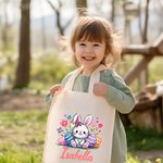 Personalized Cute Animal Colorful Easter Eggs Canvas Tote Bag with Name Gift for Kid
