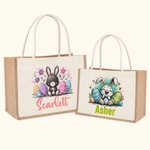 Personalisierte Niedliche Osterhase Tiere mit Hasenohren Jute Tasche mit Namen Tote Bag Ostern Geburtstag Geschenk für Kinder