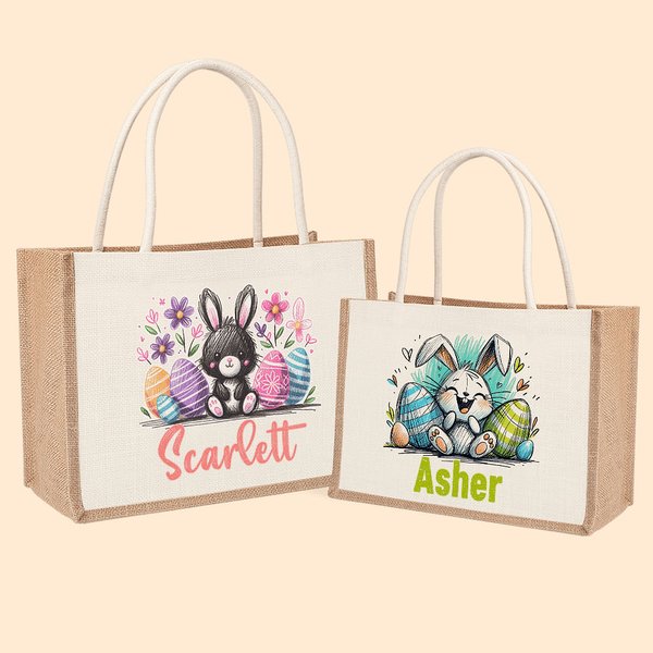 Personalisierte Niedliche Osterhase Tiere mit Hasenohren Jute Tasche mit Namen Tote Bag Ostern Geburtstag Geschenk für Kinder