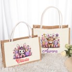 Personalisierte Niedliche Osterhase Tiere mit Hasenohren Jute Tasche mit Namen Tote Bag Ostern Geburtstag Geschenk für Kinder