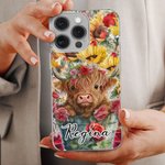 Personalised Colourful Highland Cow iPhone Case with Name Birthday Anniversary Gift for Friend Family