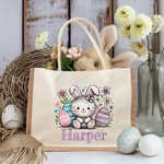 Personalisierte Niedliche Osterhase Tiere mit Hasenohren Jute Tasche mit Namen Tote Bag Ostern Geburtstag Geschenk für Kinder