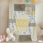 Personalisierte Peter Rabbit Bunny Multicolor Patchwork-Decke mit Namen Ostern Geburtstag Geschenk für Kinder