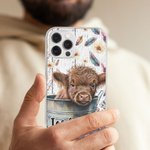 Personalizzato carino acquerello Highland Cow Slim Phone Case per iPhone con nome Compleanno regalo di Natale per gli amanti delle mucche Highland