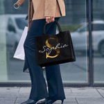 Personalised Black Jute Tote Bag with Name and Initial Birthday Wedding Party Gift for Women