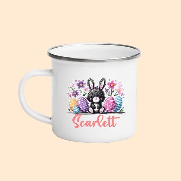 Tasse en Émail de Qualité Alimentaire Mug Personnalisé avec Nom Cadeau Anniversaire Pâques pour Enfant
